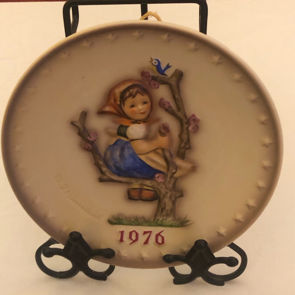 Hummel Goebel Plate Girl in Tree with Blue Bird Porcelain Vintage Bird